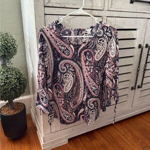 Elegant Paisley Print Blouse in Black and Pink
